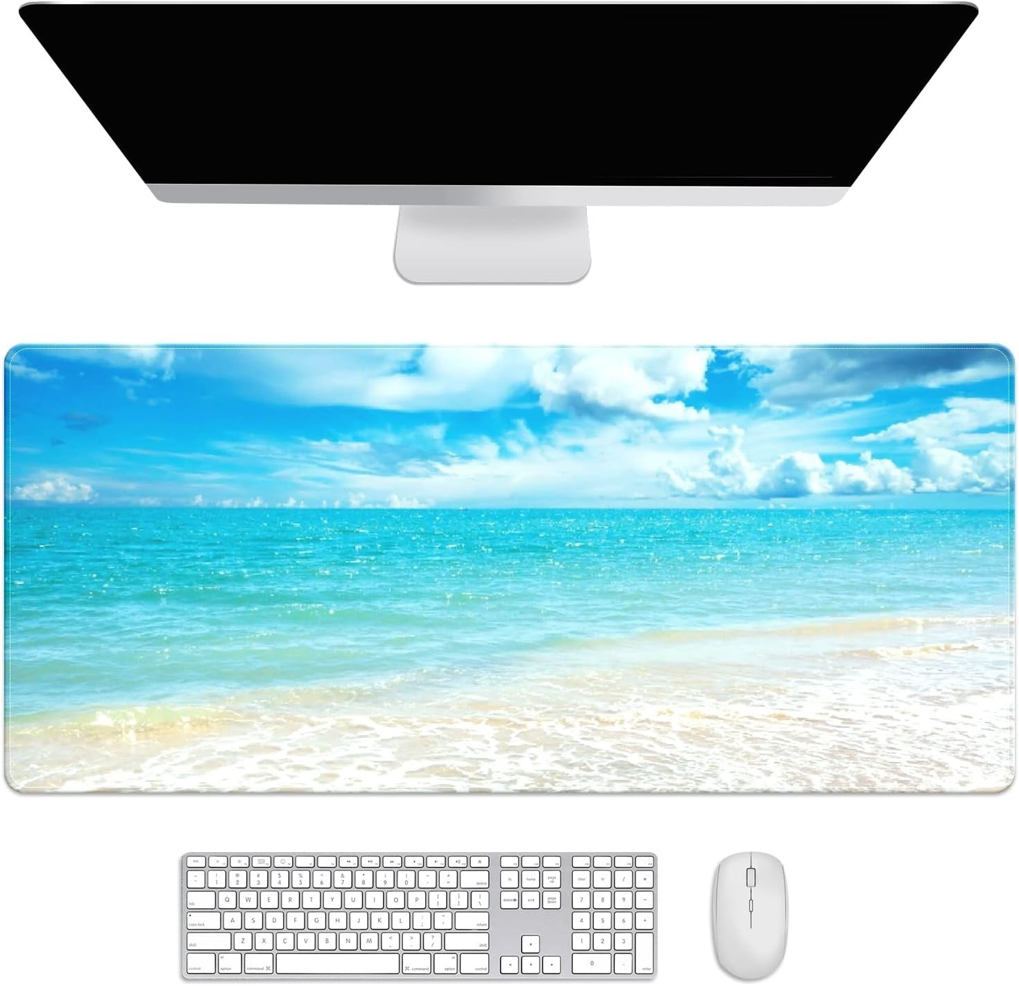 Beach Clouds Sky Desk Mat, Desk Accessory, Cute Workspace, Trendy Workspace, Trendy, 35.4x15.7in Large Gaming Mouse Pad, Cute Desk Topper, Pretty Desk Pad