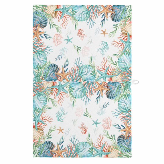 Beach Coastal 1 Pack Kitchen Towel, Water Absorbent Dish Towel, Summer Coral Starfish Nautical Ocean Decorative Hand Towels - Quick Drying Cloth for Cooking Baking, 18x28 Inch