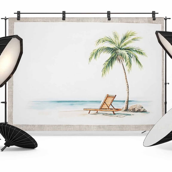 Beach Coastal Backdrop for Photoshoot,Photography Photo Studio Background Wall Backdrop,Summer Nautical Ocean Palm Tree Seaside Back Drop Banner Panel for Portraits Wedding Party Live Streaming 7x5Ft