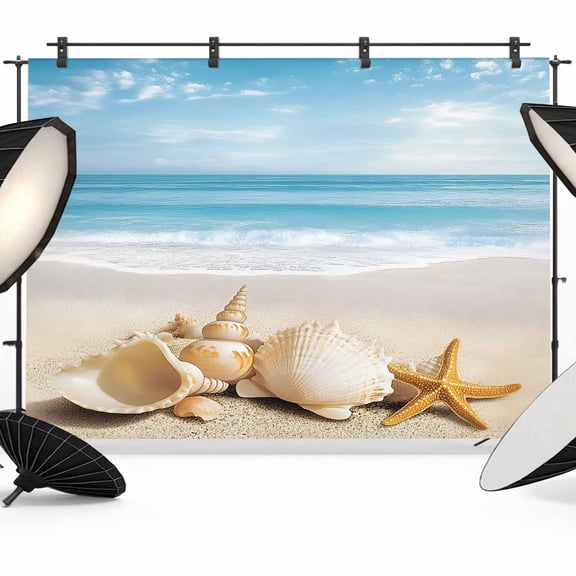 Beach Coastal Backdrop for Photoshoot,Photography Photo Studio Background Wall Backdrop,Summer Nautical Seaside Starfish Shell Back Drop Banner Panel for Portraits Wedding Party Live Streaming 7x5Ft