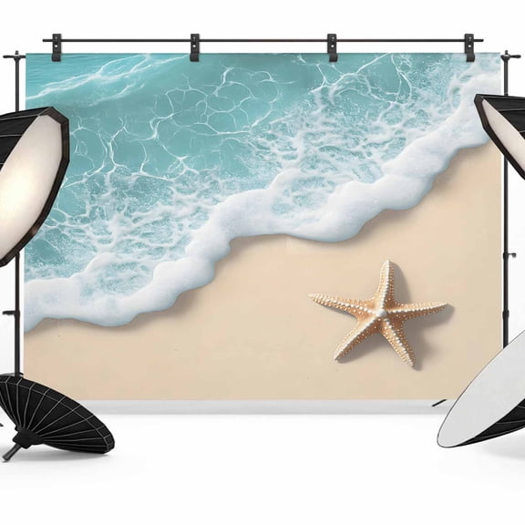 Beach Coastal Backdrop for Photoshoot,Photography Photo Studio Background Wall Backdrop,Summer Nautical Starfish Aqua Beige Back Drop Banner Panel for Portraits Wedding Party Live Streaming 7x5Ft