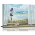 thumbnail image 1 of Beach Coastal Bathroom Wall Art Seashell Iris Pictures Blue Ocean Seascape Bathroom Wall Decor Farmhouse Flower Canvas Painting Framed Artwork for Bathroom Bedroom Living Room 16"x12", 1 of 6