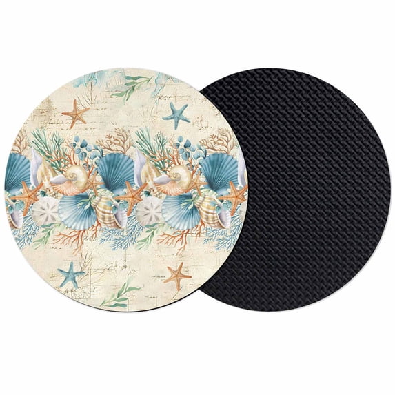 Beach Coastal Beige Coasters Set of 2, Absorbent Coasters for Drinks, Nautical Shell Starfish Coral Summer Coaster for Desk Coffee Table Protection, Home Decor House Warming Gifts 4"
