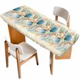 thumbnail image 1 of Beach Coastal Beige Table Cloths for 8 Foot Rectangle Tables, Nautical Shell Starfish Coral Summer Patio Waterproof Elastic Fitted Tablecloths, Washable Rectangular Table Cover for Camping, 1 of 8