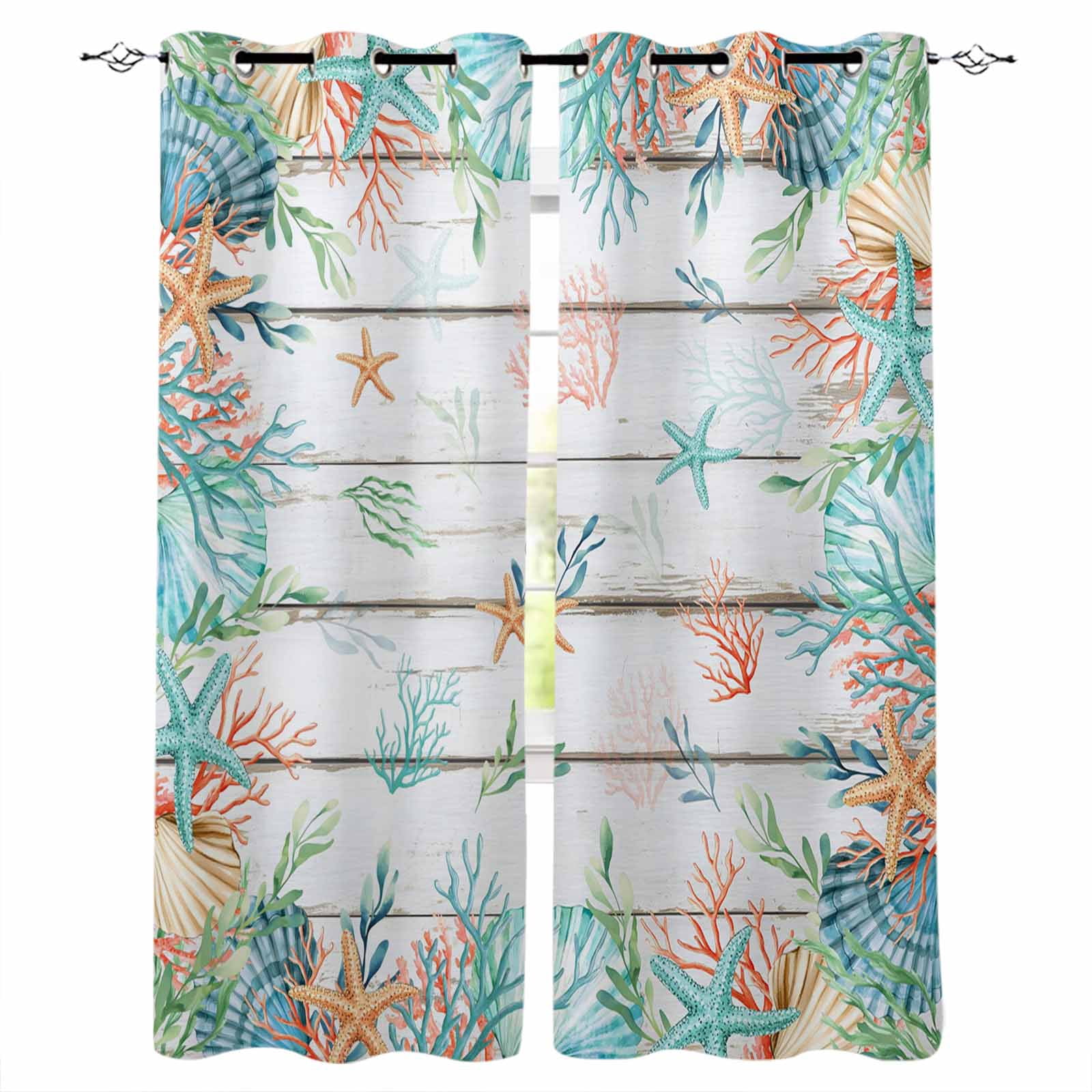 Photo inspiration: Light Blocking Window Treatments Reference: Beach Coastal Blackout Curtains For Bedroom Summer Coral Starfish