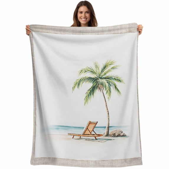 Beach Coastal Blanket Soft Cozy Warm Throw Blanket for Couch, Plush Fuzzy Flannel Fleece Blankets for Sofa, Summer Nautical Ocean Palm Tree Seaside Bed Blankets Lightweight Gifts for Women, 40"x50"