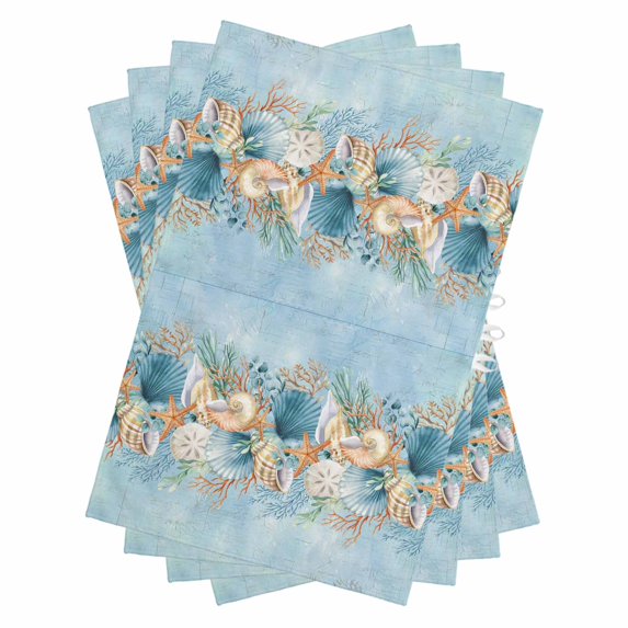 Beach Coastal Blue Kitchen Towels Set of 4, Water Absorbent Dish Towel, Nautical Shell Starfish Coral Summer Decorative Hand Towels - Quick Drying Cloth for Cooking Baking, 18x28 Inch