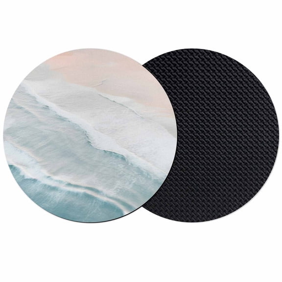 Beach Coastal Coasters Set of 2, Soft Absorbent Coasters for Drinks, Blue Nautical Summer Ocean Seaside Non-Slip Cup Coaster Mat with Rubber Bottom for Home Kitchen Desk Coffee Bar Table Decor 4"