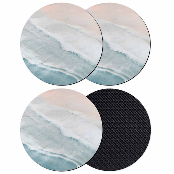 Beach Coastal Coasters Set of 4, Soft Absorbent Coasters for Drinks, Blue Nautical Summer Ocean Seaside Non-Slip Cup Coaster Mat with Rubber Bottom for Home Kitchen Desk Coffee Bar Table Decor 4"