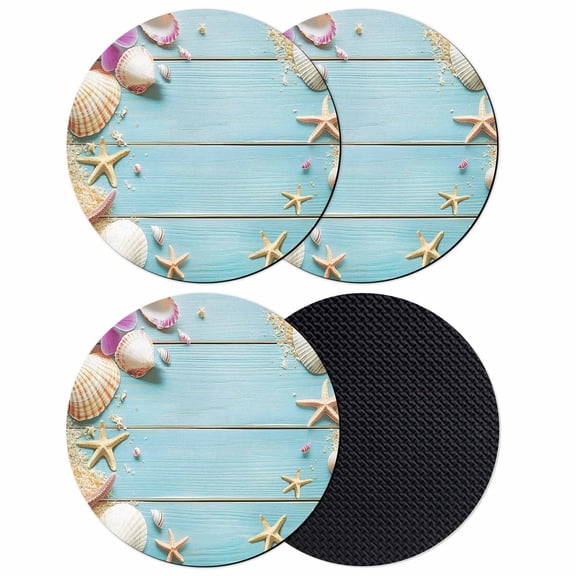 Beach Coastal Coasters for Drinks,Absorbent Non Slip Rubber Drink Coasters Set of 4 for Cup,Table,Bar,Home Decor, Farmhouse Starfish Shell Blue