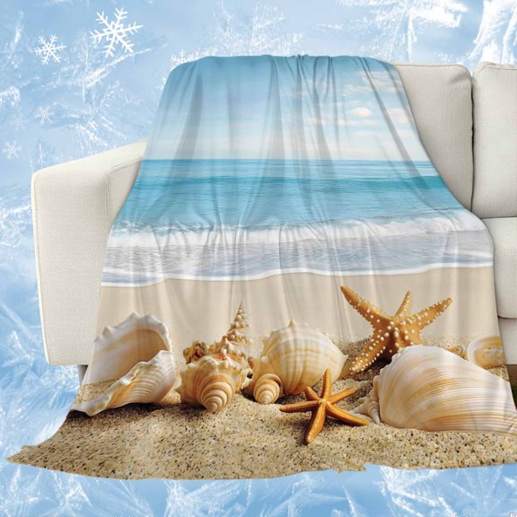 Beach Coastal Cooling Blanket,Lightweight Breathable Summer Throw Blanket with Double Sided Cold Effect,Summer Seaside Shell Starfish Nautical Picnic Blankets Bed Sheet for Hot Sleepers 30"x40"