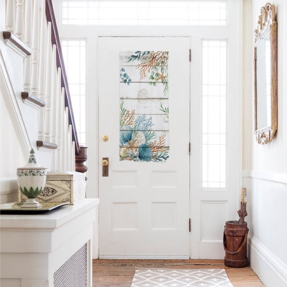 Beach Coastal Door Curtains for Door Window,French Sidelight Front Back Door Curtains With Tieback,Summer Nautical Coral Shell Botanical Vintage Kitchen Rod Pocket Drapes Privacy Window Blind 25"x40"