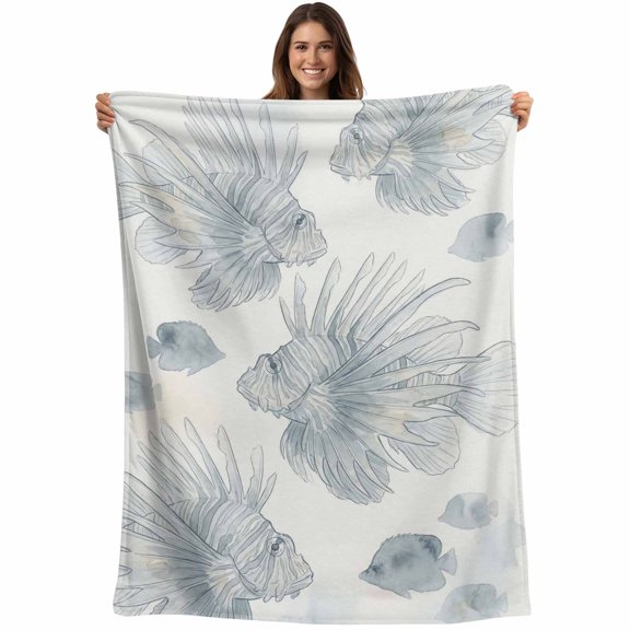Beach Coastal Fish Blanket Soft Cozy Warm Throw Blanket for Couch, Plush Fuzzy Flannel Fleece Blankets for Sofa, Watercolor Sea Ocean Nautical Bed Blankets Lightweight Gifts for Women, 50"x60"