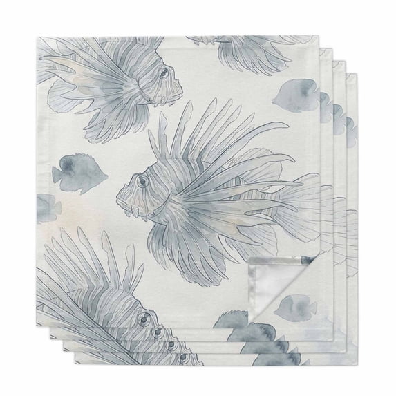 Beach Coastal Fish Cloth Napkins, Watercolor Sea Ocean Nautical Washable and Reusable Dinner Napkins Set of 4, Table Napkin for Kitchen Party Birthday Wedding Hotel Housewarming 20"x20"