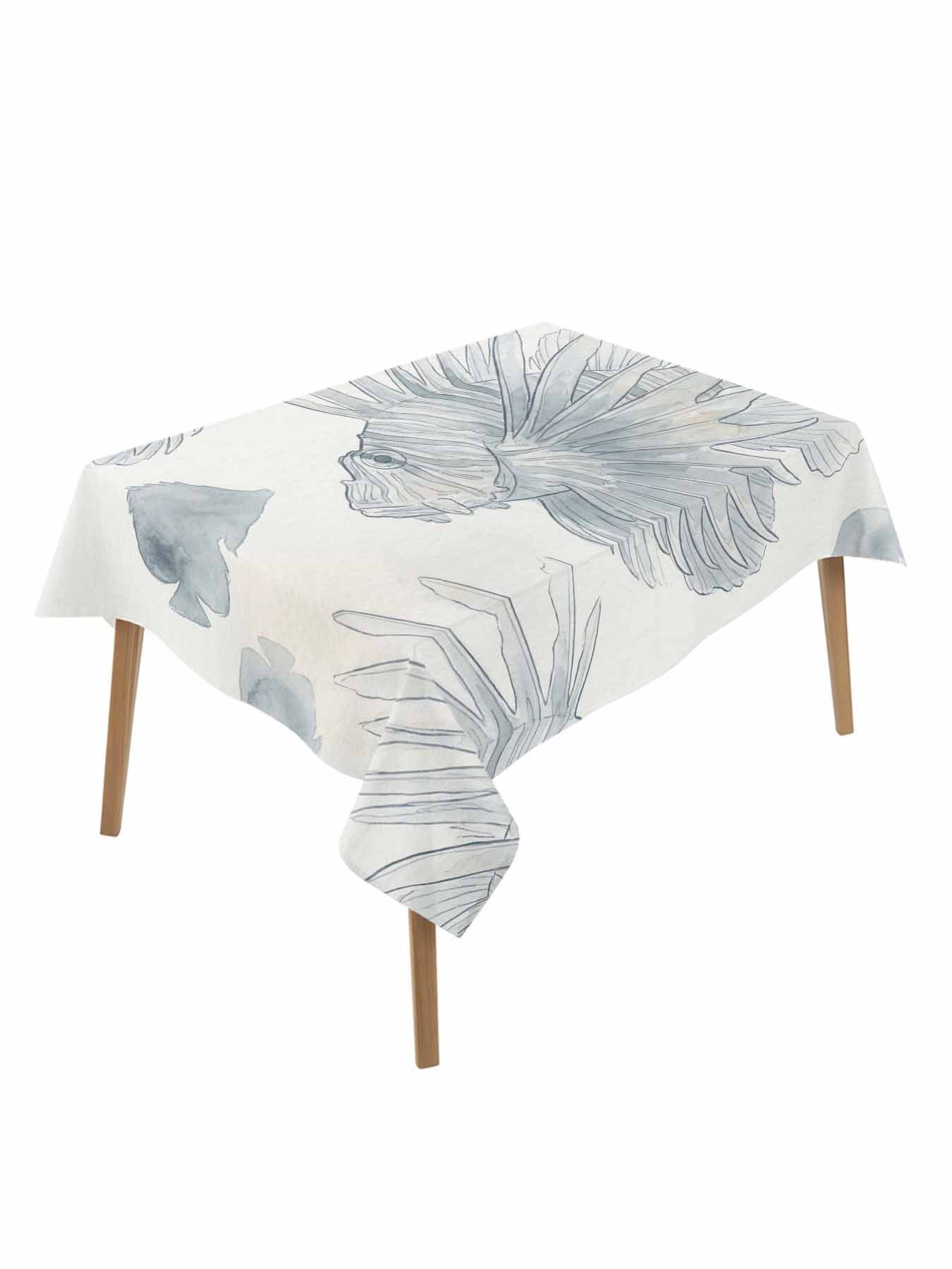 Beach Coastal Fish Rectangle Tablecloth, Watercolor Sea Ocean Nautical ...