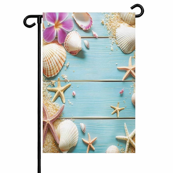 Beach Coastal Garden Flags for Outside Farmhouse Starfish Shell Double Sided Yard Flags Outdoor House Decoration, Small 12X18 Inch, Blue