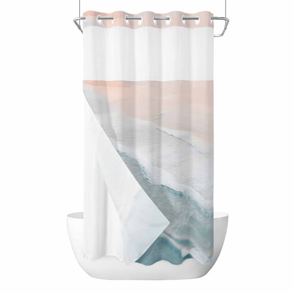Beach Coastal No Hook Shower Curtain Waterproof, Bathroom Curtains with Snap in Liners and See Through Top Window, Blue Nautical Summer Ocean Seaside Hotel Style Bathtub Curtains Shower 36"Wx72"L