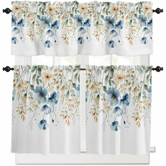 Beach Coastal Kitchen Curtains Sets for Windows 36 Inch Length, Summer Seaside Rod Pocket Window Treatments, Shell Starfish Nautical Tier Curtains and Valances Set for Bedroom/Bathroom