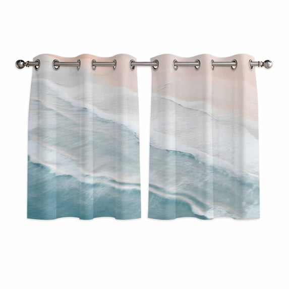Beach Coastal Kitchen Curtains Short 54 Inch Length, Blue Nautical Summer Ocean Seaside Grommet Top Bedroom Living Room Curtains, Light Filtering Cafe Curtain Drapes 2 Panels Set 84''x54''