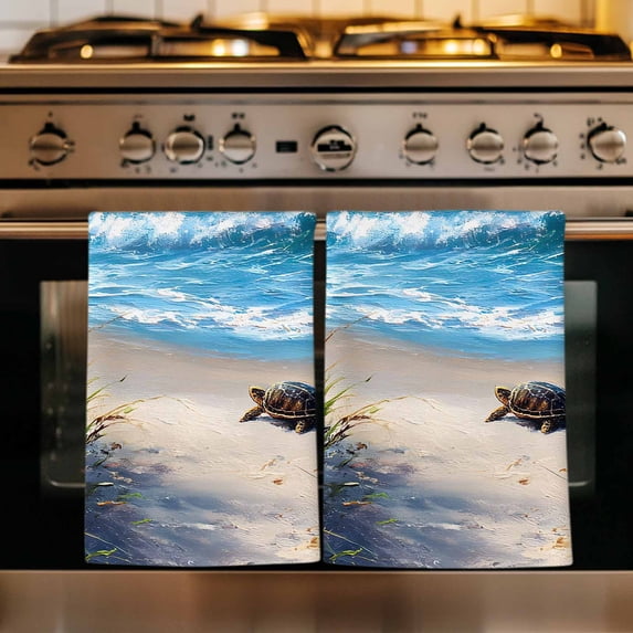 Beach Coastal Kitchen Towels Set of 1, Summer Nautical Seaside Ocean ...