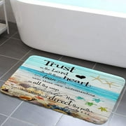 Beach Coastal Ocean Bath Mat for Bathroom, Seashell Starfish Conch Sea Turtle Soft Flannel Bathroom Rugs, Verse Scripture Quotes Bathroom Decor 17 X 29 Inches