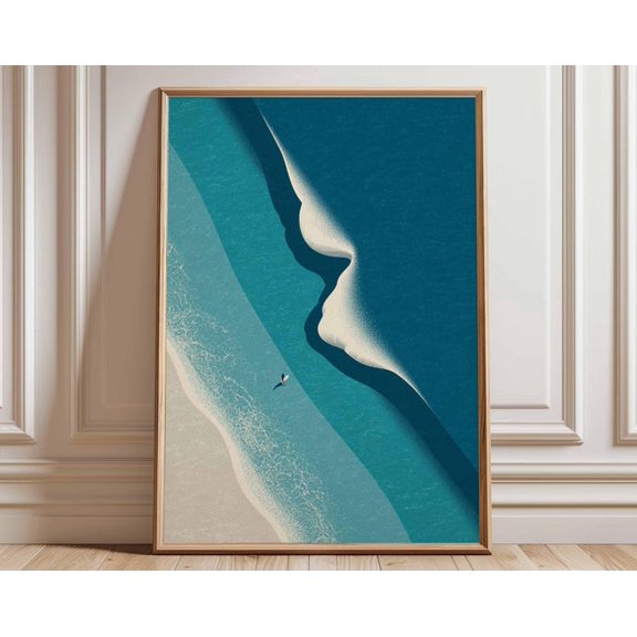 Beach Coastal Ocean Minimalist Aerial Seascape Modern Abstract Ocean Wave Wall Art Print, Unframed Paper Poster 16x20in