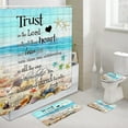 thumbnail image 1 of Beach Coastal Ocean Theme Shower Curtain Set and Rugs, Seashell Starfish Conch Sea Turtle Bathroom Mat Set with Bath Rug Mat, Verse Scripture Quotes Contour Mat and Toilet Lid Cover, 1 of 4