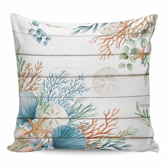 Beach Coastal Pillow Covers 24x24 Inch Decorative Throw Pillow Cover, Summer Nautical Coral Shell Botanical Vintage Sofa Pillowcases Accent Cushion Case Home Decor Bedroom Living Room