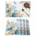 thumbnail image 1 of Beach Coastal Placemats Set of 4 Summer Nautical Coral Shell Botanical Place Mats Indoor Wipeable Table Mats Washable Cloth Dining Table Placemats for Kitchen Holiday Party Home Decor 13x19 Inch, 1 of 9