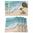 thumbnail image 1 of Beach Coastal Placemats Set of 8 Summer Nautical Starfish Aqua Beige Place Mats Indoor Wipeable Table Mats Washable Cloth Dining Table Placemats for Kitchen Holiday Party Home Decor 13x19 Inch, 1 of 9