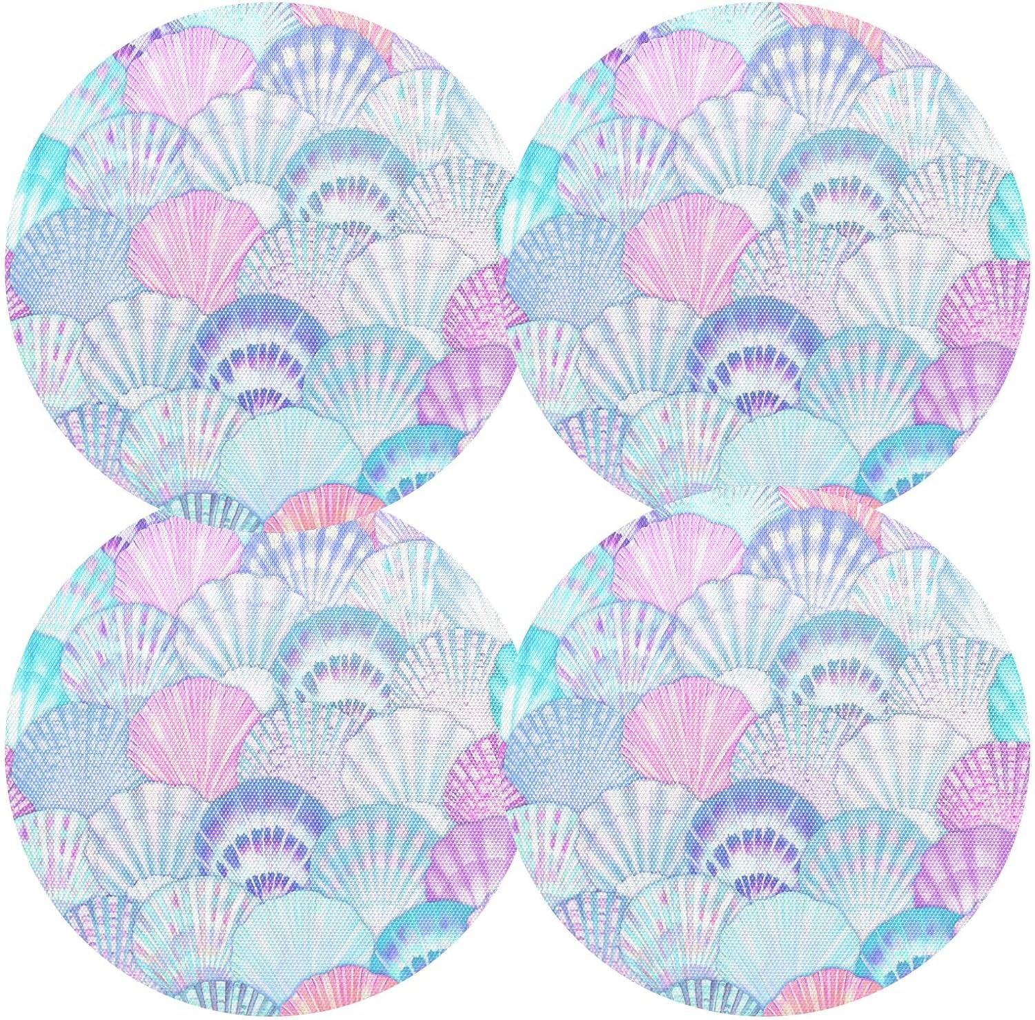 Beach Coastal Sea Shell Seamless Round Place Mats Set of 4, Heat Stain