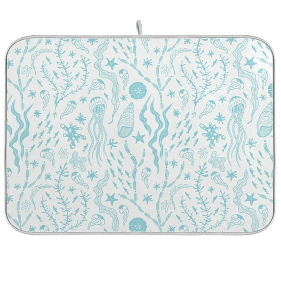 Beach Coastal Seastars Blue Ocean Dish Drying Mat Microfiber Kitchen Mats Large Counter Absorbent Dish Pad Drainer Rack 18"x24"