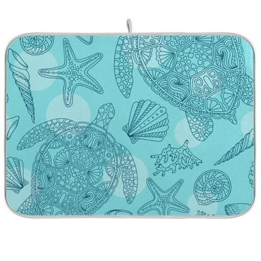 Beach Coastal Seastars Seasells Turtle Dish Drying Mat Microfiber Kitchen Mats Large Counter Absorbent Dish Pad Drainer Rack 16"x18"