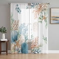 thumbnail image 1 of Beach Coastal Sheer Curtains 63 Inches Length 2 Panels Set, Window Sheer Curtains for Living Room/Bedroom, Summer Nautical Coral Shell Botanical Light Filtering Rod Pocket Curtain 52''x63''x2, 1 of 8