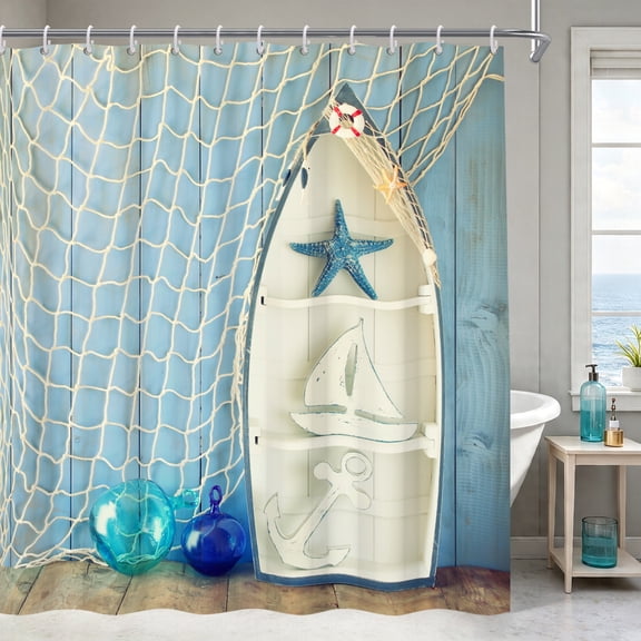 Beach Coastal Shower Curtain Summer Ocean Themed Shower Curtains for Bathroom Decoration Bath Curtain with Hooks 72 x 72 Inches