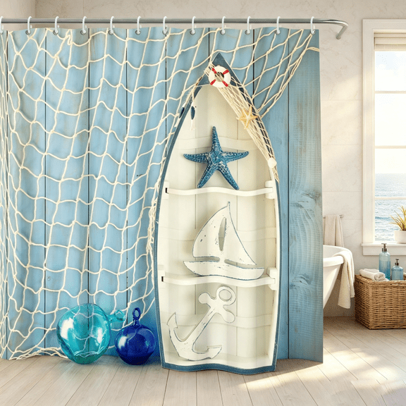 Beach Coastal Shower Curtain Summer Ocean Themed Shower Curtains for Bathroom Decoration Bath Curtain with Hooks 72 x 72 Inches