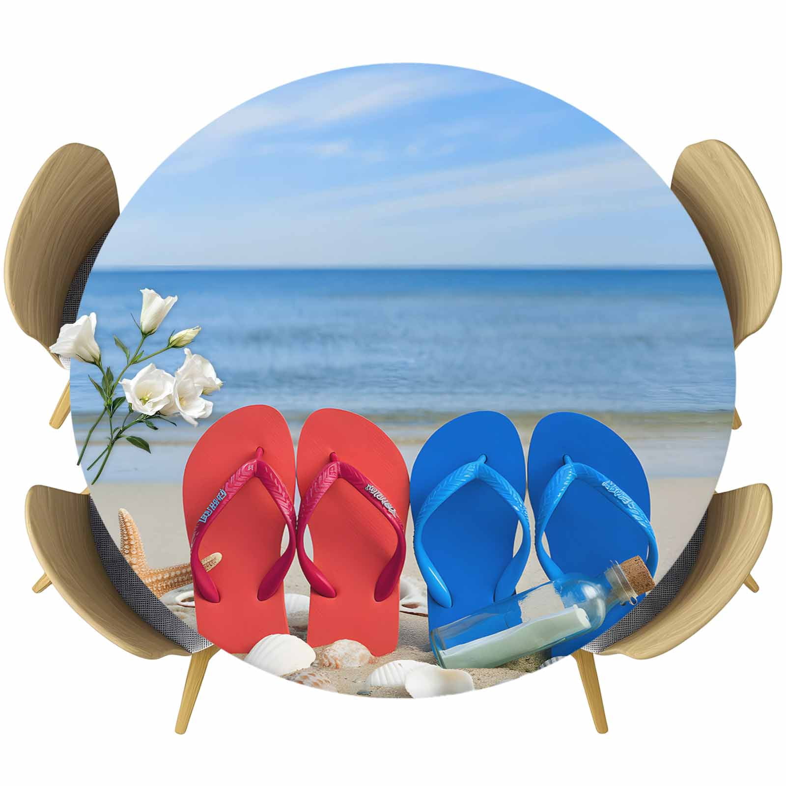 Photo inspiration: Picture Idea: Beach Coastal Slippers Round Tablecloth Fitted Table Cover With