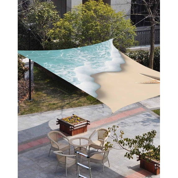 Beach Coastal Sun Shade Sail 8'x10' Rectangle Outdoor Shade Canopy, Summer Nautical Starfish Aqua Beige Porch Shades Outdoor Sun Blocking Screen, Sunshade Cloth Covers for Patio/Deck/Garden