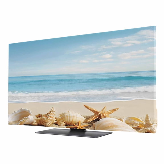 Beach Coastal TV Cover for 50 Inch Screen,Stretch Fabric Dustproof TV Display Protector,Summer Seaside Shell Starfish Nautical Elastic Slipcover Monitor Cover for Indoor Desktop Computer 43.6"x24.5"