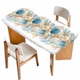 thumbnail image 1 of Beach Coastal Table Cloths for 4 Foot Rectangle Tables, Nautical Shell Starfish Coral Summer Patio Waterproof Elastic Fitted Tablecloths, Washable Rectangular Table Cover for Camping, 1 of 8