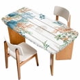 thumbnail image 1 of Beach Coastal Table Cloths for 4 Foot Rectangle Tables, Summer Nautical Coral Shell Botanical Vintage Patio Waterproof Elastic Fitted Tablecloths, Washable Rectangular Table Cover for Camping, 1 of 8