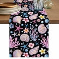 thumbnail image 1 of Beach Coastal Table Runner 70 Inches, Summer Nautical Shell Starfish Coral Black Bed Runner Dresser Scarves Tabletop for Indoor Outdoor Parties/Ceremony/Banquet, 13" x 70", 1 of 9