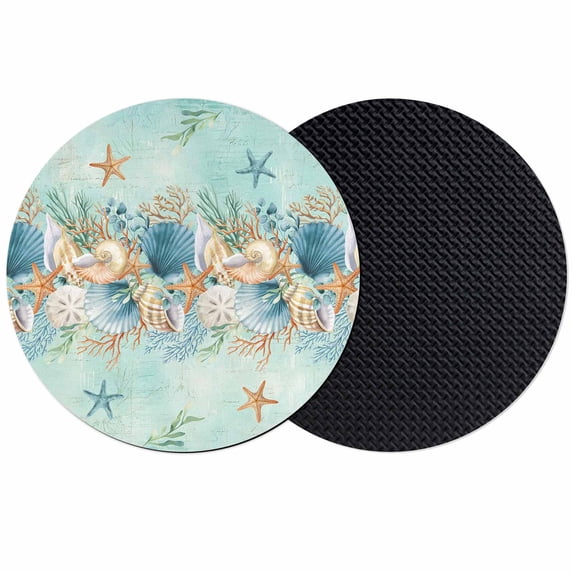 Beach Coastal Teal Coasters Set of 2, Absorbent Coasters for Drinks, Nautical Shell Starfish Coral Summer Coaster for Desk Coffee Table Protection, Home Decor House Warming Gifts 4"