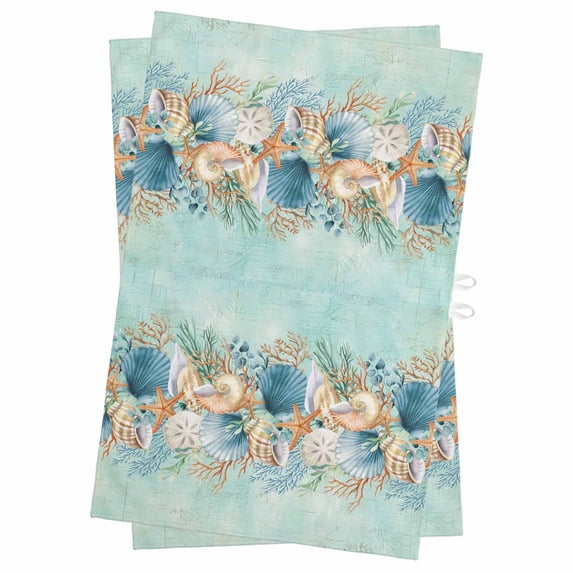 Beach Coastal Teal Kitchen Towels Set of 2, Water Absorbent Dish Towel, Nautical Shell Starfish Coral Summer Decorative Hand Towels - Quick Drying Cloth for Cooking Baking, 18x28 Inch