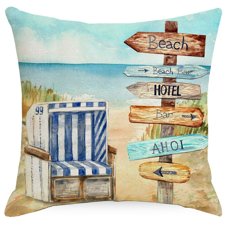 Beach Coastal Throw Pillow Covers 18x18inch Summer Nautical Patio