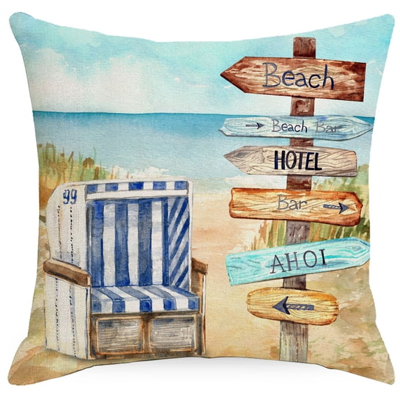 Beach Coastal Throw Pillow Covers 18x18inch Summer Nautical Patio Ocean Themed Decoration Cushion Accent Pillows for Daybed Couch Sofa