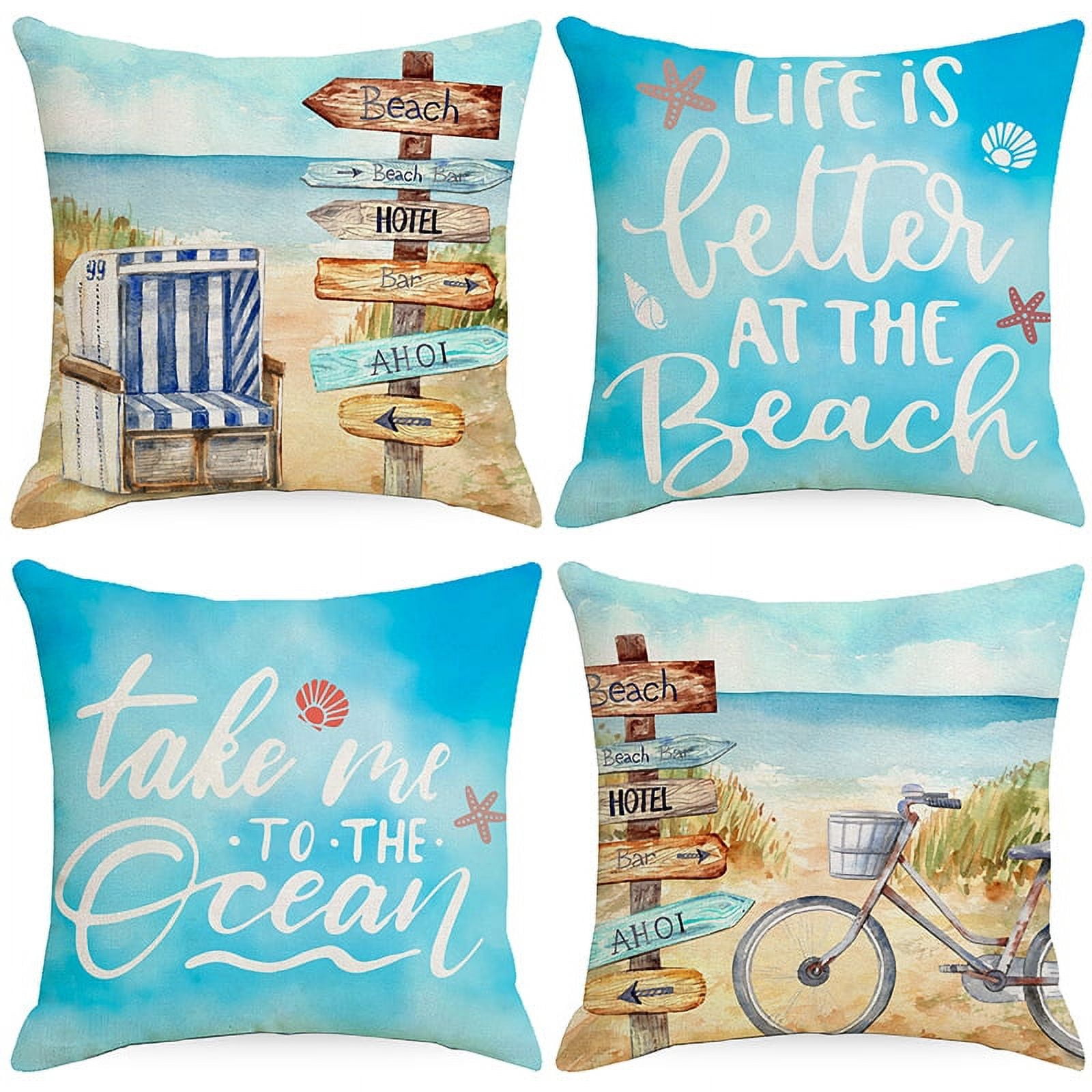 Beach Coastal Throw Pillow Covers 18x18inch Summer Nautical Patio Ocean