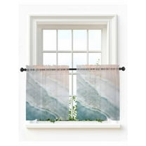 Beach Coastal Tier Curtains 24 Inch Length,Sheer Curtains for Bedroom Living Room,Blue Nautical Summer Ocean Seaside Rod Pocket Voile Drapes Kitchen Curtains Small Half Window 27.5"x24" 2 Panels