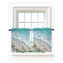 Beach Coastal Tier Curtains 24 Inch Length,Sheer Curtains for Bedroom Living Room,Nautical Starfish Shell Seaside Ocean Rod Pocket Voile Drapes Kitchen Curtains Small Half Window 27.5"x24" 2 Panels