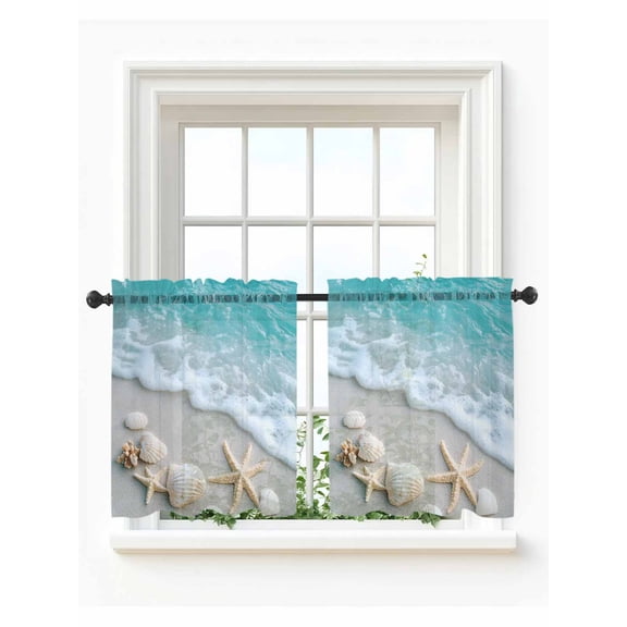 Beach Coastal Tier Curtains 36 Inch Length,Sheer Curtains for Bedroom Living Room,Nautical Starfish Shell Seaside Ocean Rod Pocket Voile Drapes Kitchen Curtains Small Half Window 27.5"x36" 2 Panels